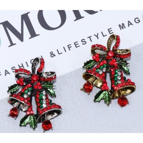 Lovely Bow Bells Rhinestone Brooches Christmas Suit Pins Vintage Creative Gift Jewelry Coat Dress Accessories