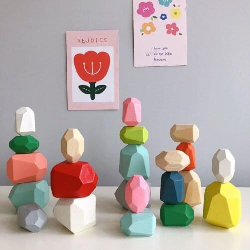 5-32pcs Wooden Sorting Stacking Balancing Stone Rocks Educational Preschool Learning Montessori Toys Building Blocks Game 3