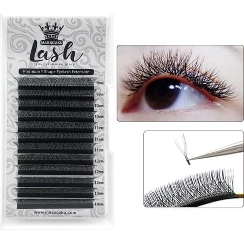 MASSCAKU Supplier Y Type Eyelashes With Eyelash Vendor Customized Boxes Hot Selling Y Eyelash Extension Super Soft Make Up