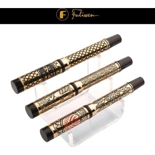 Fuliwen Metal Fountain Pen Lacquered Black & Gold Plate Exquisite Patterns M Nib Business Office Supplies Gift Pen