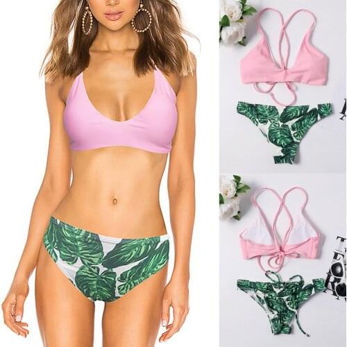 Sexy Women Leaf Print Bikini Brazilian Swimsuit Push-up Bra Bikini Two Piece Swimwear Beachwear Bathing Traje De Baño Femme #T1G