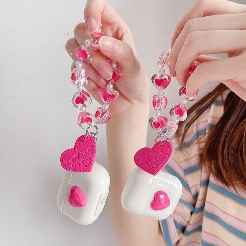 Cute 3D Heart Case For Apple AirPods Pro 2 Bluetooth Earphone Soft Protection Cases For Airpods 1 with Love Heart Bracelet Cover
