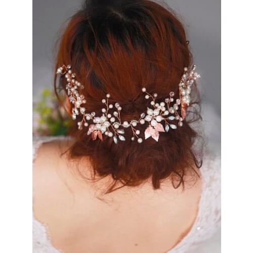 Vintage Leaf Wreath Headdress Italian Wedding Accessories Crystal Pearls Hair Jewelry Beautiful women Hair Vine Bridal Headband