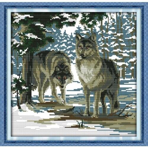 Needlework,DIY DMC Cross stitch,Sets For Embroidery kits, Snow Forest Wolf Pattern Counted Cross-Stitch Animal Sewing kit
