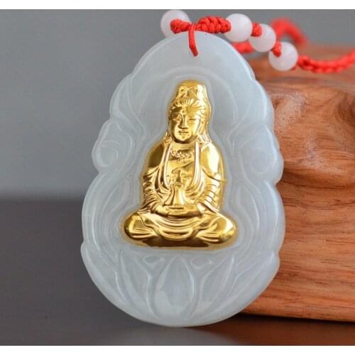 High Quality Hetian Jade Necklace Buddha Guanyi Jade Pendant For Men Women Good Luck Gift
