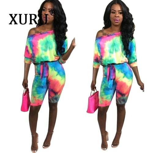 XURU new womens sexy color word shoulder jumpsuit bat sleeves tie piece pants