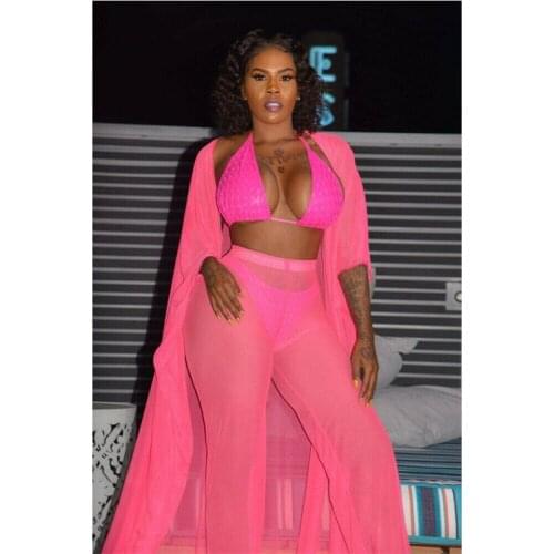 Women Beach Cover-Up Mesh Pants See-through Wide Leg Shorts Swimwear Beachwear Swimsuit High Waist Plus Size Bikini Cover Up