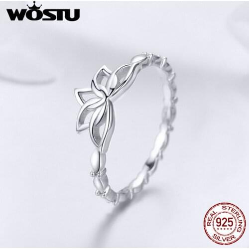 WOSTU 2019 Original 925 Sterling Silver Lotus Flower Rings For Women Fashion Wedding Ring Luxury Brand Jewelry Best Gift FNR018