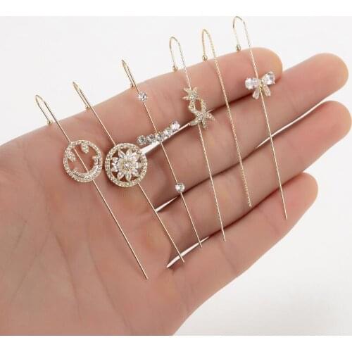 1PC Boho Wedding Ear Wrap Crawler Hook Earrings Crystal Piercing Earrings for Women Girl Geometric Zircon Climber Earrings