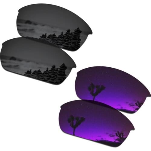 SmartVLT 2 Pairs Polarized Sunglasses Replacement Lenses for Oakley Flak Jacket Stealth Black and Plasma Purple