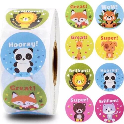 8 Different Cartoon Animals Stickers 50-500pcs Reward Words Stickers for Teacher Encourage Student Kawaii Sticker for Kids Toy
