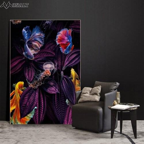 Leaves and goldfish abstract canvas painting custom print HD Animal Landscape picture for childrens room Decorative Paintings