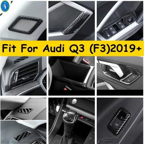 Carbon Fiber Look Accessories Interior Kit For Audi Q3 F3 2019 - 2021 Pillar A Speaker / Lift Button / Air AC / Gear Cover Trim
