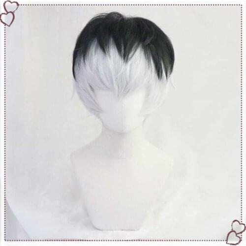 Anime Tokyo Ghoul Re Kaneki Ken Sasaki Haise Cosplay Wig Short Black White Mix Heat Resistant Synthetic Hair + Free Wig Cap