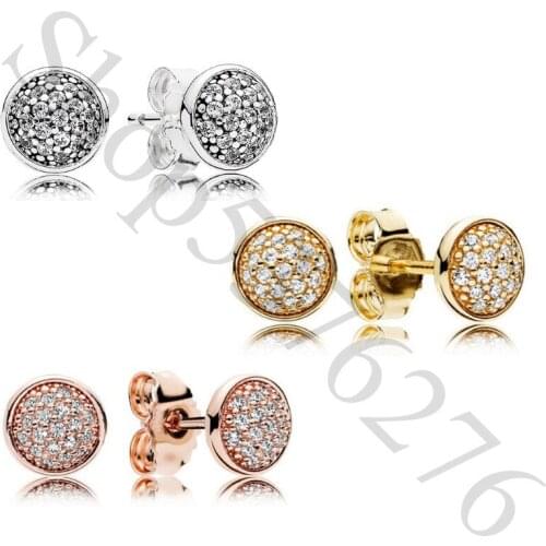 Authentic 925 Sterling Silver Dazzling Droplets Europe Stud Earrings For Fashion Women Bead Charm Gift DIY Jewelry