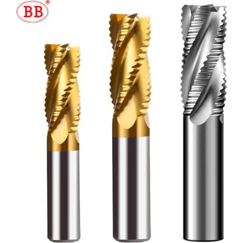 BB Roughing End Mill HSS 3 4 Flute Fine Pitch Teeth Aluminum Steel Machining TiN Coating Low Speed Metal Tool 6mm 7mm 8mm 10 12