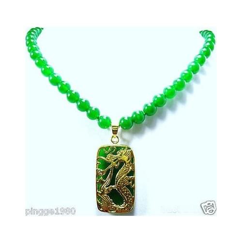Brinco brincos Hot sale Shipping>>Green gem Bead Dragon Pendant Necklace for women jewelry mujer moda