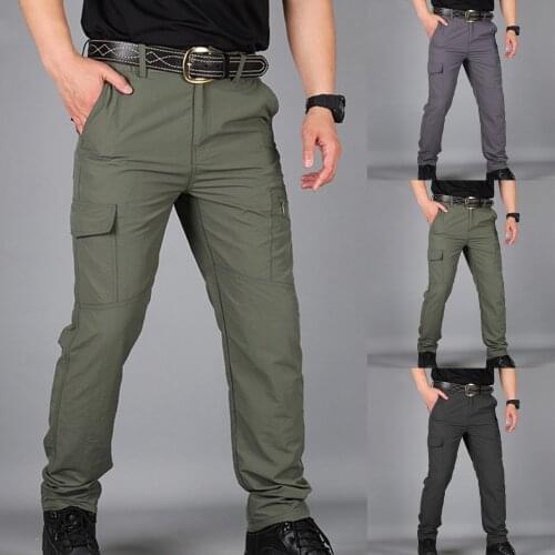 Men Casual Cargo Pants Classic Outdoor Hiking Men Solid Color Pockets Quick Drying Breathable Joggers Cargo Pants Trousers Men