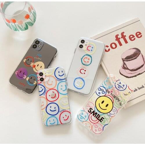 Phone Cases For iPhone 12 Pro 12 11 Pro Max 7 8 Plus SE 2020 X XR XSMax Stylish Smiley Face Clear Soft TPU Shockproof Back Cover