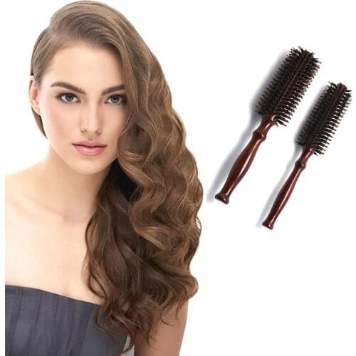 New DIY Wooden Practical Antistatic Heat Wild Boar Mane Hair Curl Salon Round Wood Hair Style Comb