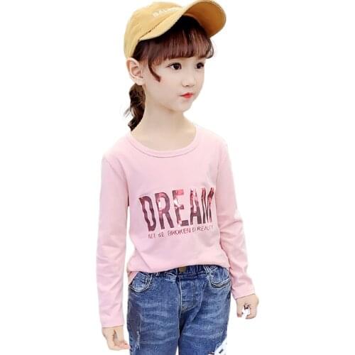 Childrens T Shirt Letter Girl T-shirt Casual Style Tshirt Kids Spring Autumn Childrens Clothing Girl 6 8 10 12 14
