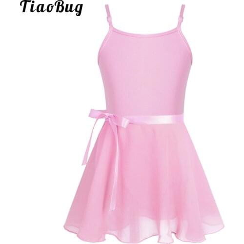 TiaoBug Kid Girls Cotton Adjustable Spaghetti Shoulder Straps Ballet Dance Gymnastics Leotard With Chiffon Tied Skirt Outfit Set