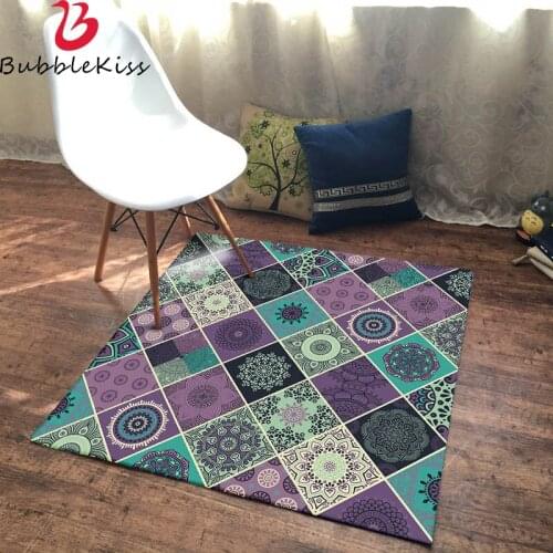 Bubble Kiss Home Square Soft Anti-wrinkle Carpets for Living Room Ethnic Style Colorful Geometric Pattern Rugs Sofa Table Mats