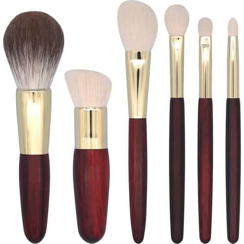 F98 Professional Handmade Makeup Brush Set 6pcs Soft Goat Fox Hair Powder Eye Shadow Brush Red Sandalwood Make Up Brushes Kit