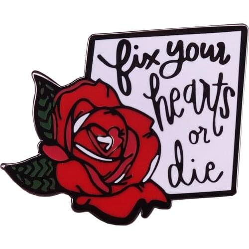 Fix your hearts or die enamel pin red rose brooch transgender equality badge Twin Peaks pins trans pride jewelry LGBT gift