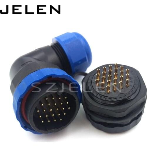 SD28TA-ZM, 90-degree elbow connector 24pins plug and socket, Outdoor waterproof cable 24 pin connector,IP67, Panel cutout 28mm