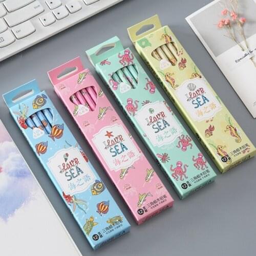 12pcs/pack Creative Cartoon HB Wood Pencil Drawing Pencils School Office Supply Kawaii Pencil School Pencil Lead-free Poison