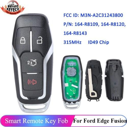 KEYECU ASK 315MHz NCF2951F HITAG PRO ID49 Chip Smart Key 4 Button for Ford Edge Explorer Fusion Mustang FCC ID: M3N-A2C3124380