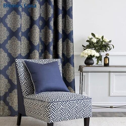 Classic Vintage Style Windows Curtains Panels Drape For Living Room Bedroom Home Interior Decoration Navy Blue