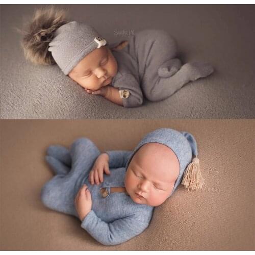 Newborn Photography Props Baby Hairball Hat Romper Accessories Set for Photo Shoot Newborn Bodysuit Bebe Foto Studio Workshop