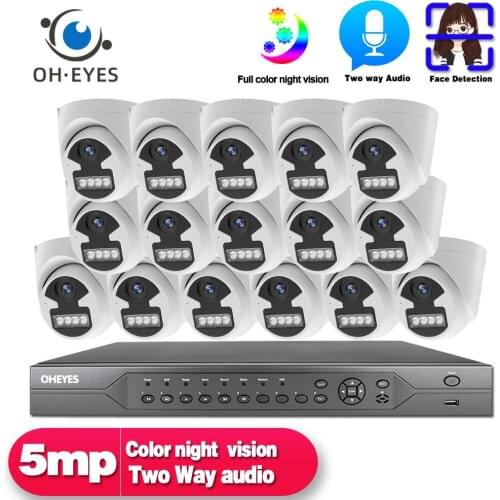 16CH 5MP POE Dome Camera System Set Home Two Way Audio CCTV 8 Channel NVR IP Camera System 4K Video Surveillance Cam Kit 8CH 5MP