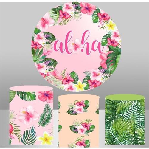 Summer Hawaiia Aloha Circle Background Flower Baby Shower Birthday Party Decor Candy Table Banner Elastic Vinly Fabric YY-964