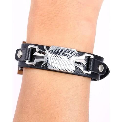 MJ Wholesale Anime Attack on Titan Bracelet Scout Regiment Leather Punk Bangle Cosplay Jewelry