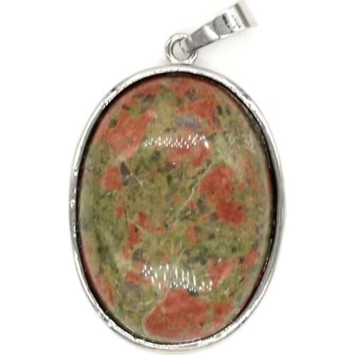 Trendy-beads Simple Style Silver Plated Oval Shape Pendant Unakite Stone Jewelry