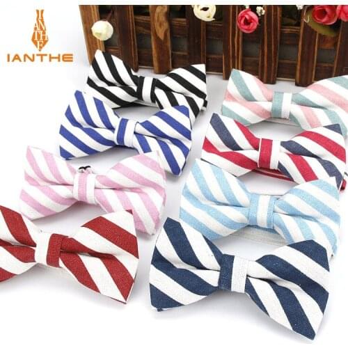 Ianthe Men Fashion Formal Linen Stripe Bow Tie Classical Bowties Colorful Butterfly Wedding Party Pet Bowtie Tuxedo Neck Ties