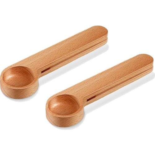 New 2 Pcs Wooden Coffee Scoop and Bag Clip,Tablespoon Measuring Scoop,Coffee Bags Sealer,for Ground Beans,Coffee Beans,Tea