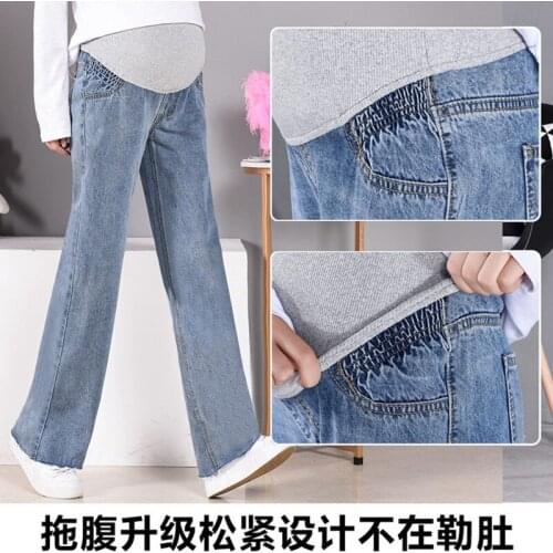 2019 spring new pregnant women wide leg pants autumn fashion Korean version of denim pants stomach lift straight loose pants