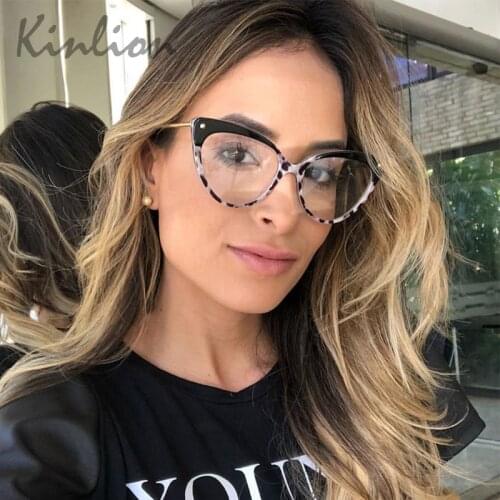 Kinlion Retro Metal Cat Eye Glasses Frames for Women Tr90 Mens Oversized Glasses Frame Goggle Uv Protection Myopia Glasses Frame