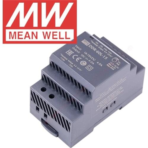 Original Mean Well DDR-60L-15 Din Rail Type DC-DC Converter meanwell 15V/4A/60W DC to DC Power Supply 18-75Vdc input
