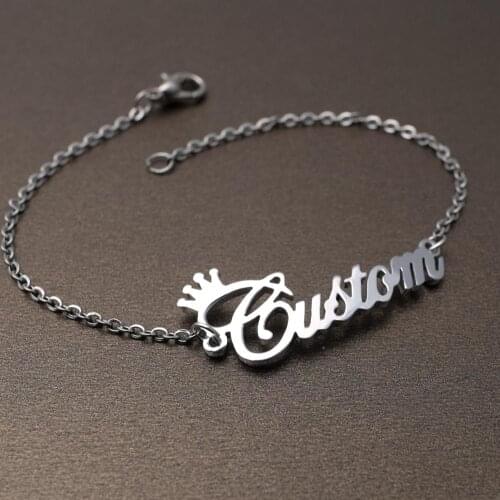 Personalized Name Bracelet,Custom Name Necklace with Crown,Name Plate Charm Gift for women,Christmas Gift for her