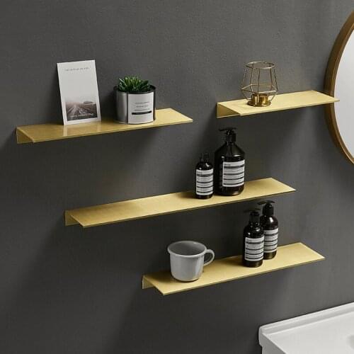 Bathroom Shelves Organizer Nordic Bathroom Shampoo Cosmetics Storage Rack Brushed Gold Wall Mounted Shower Storage Holder
