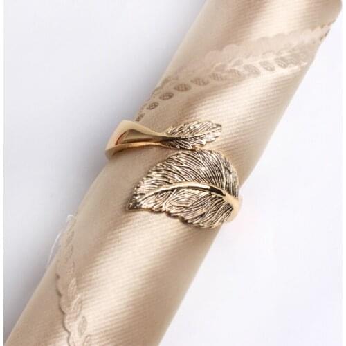 Gold Plating Leaves Zinc Alloy Napkin Circle Vintage Home Tabletop Decor Center Pieces Carved Leaf Open End Metal Napkin Rings
