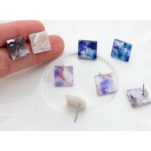 Acetic Acid Resin Colorful Square Base Earrings Connector 12mm 6pcs/lot For DIY Earrings Making Jewelry Accessories