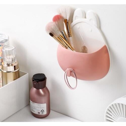 Colorful Small Makeup Brush Comb Storage Box Bathroom Punch Free Toothbrush Toothpaste Draining Rack