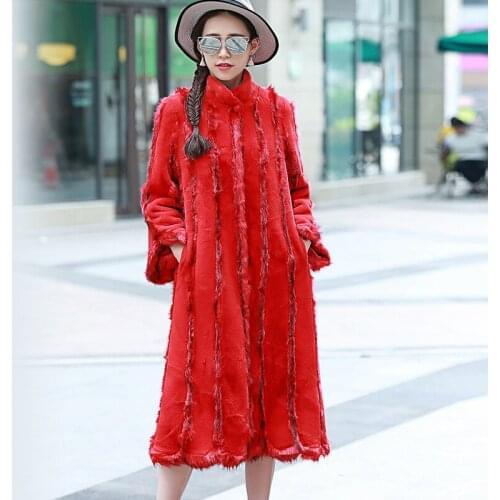 Top brand Stand Collar Women Vertical Stripe Fur Coat N40 high quality