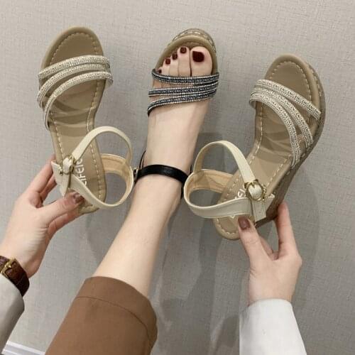 2021 New Women Wedge Sandals Peep Toe Buckle Shoes Woman Platform Canvas Wedges Fashion Summer Super High Heel Shoes for Women